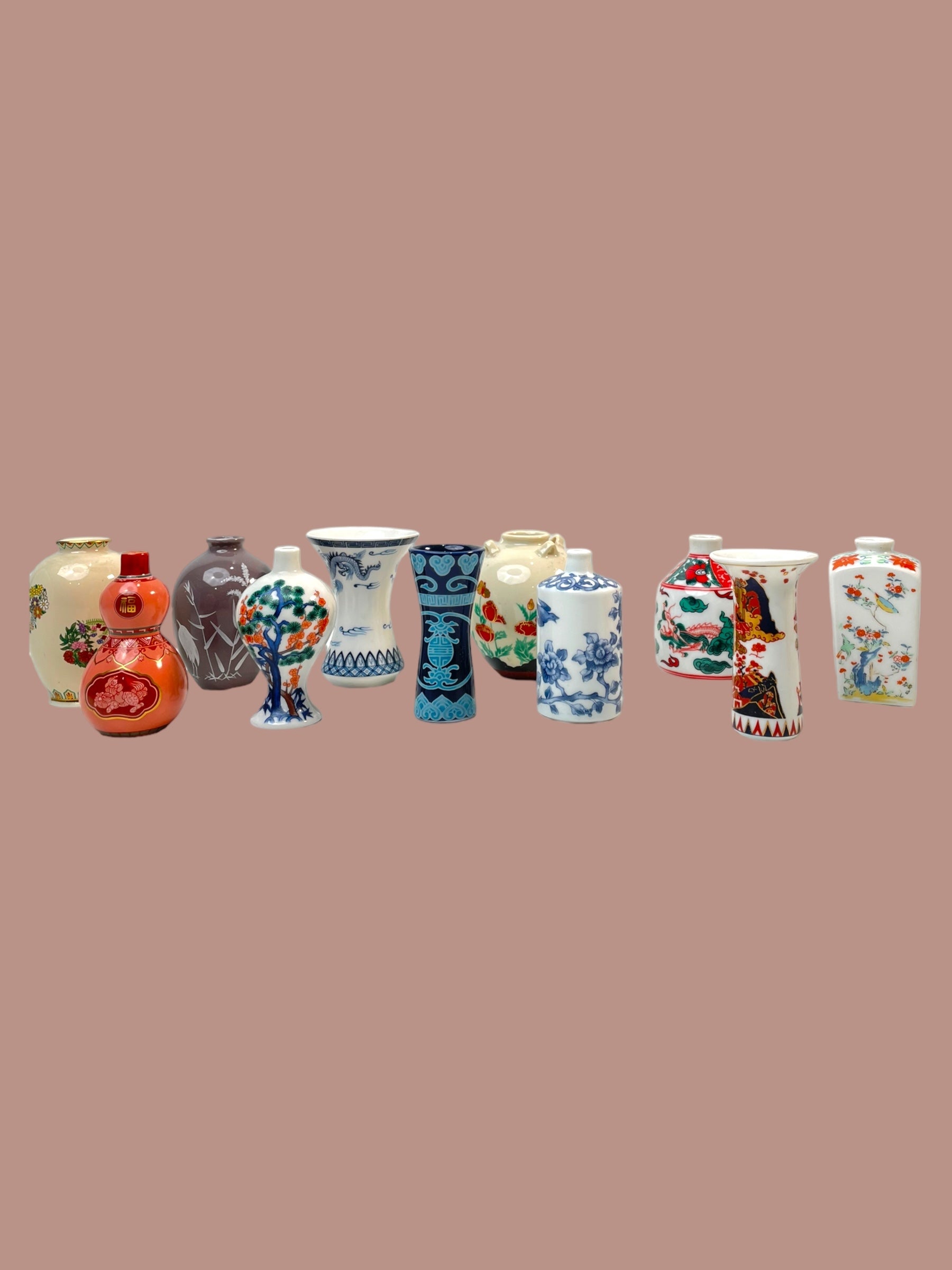 Set of 11 Vintage Japanese 1980 Franklin Porcelain Miniature Vases