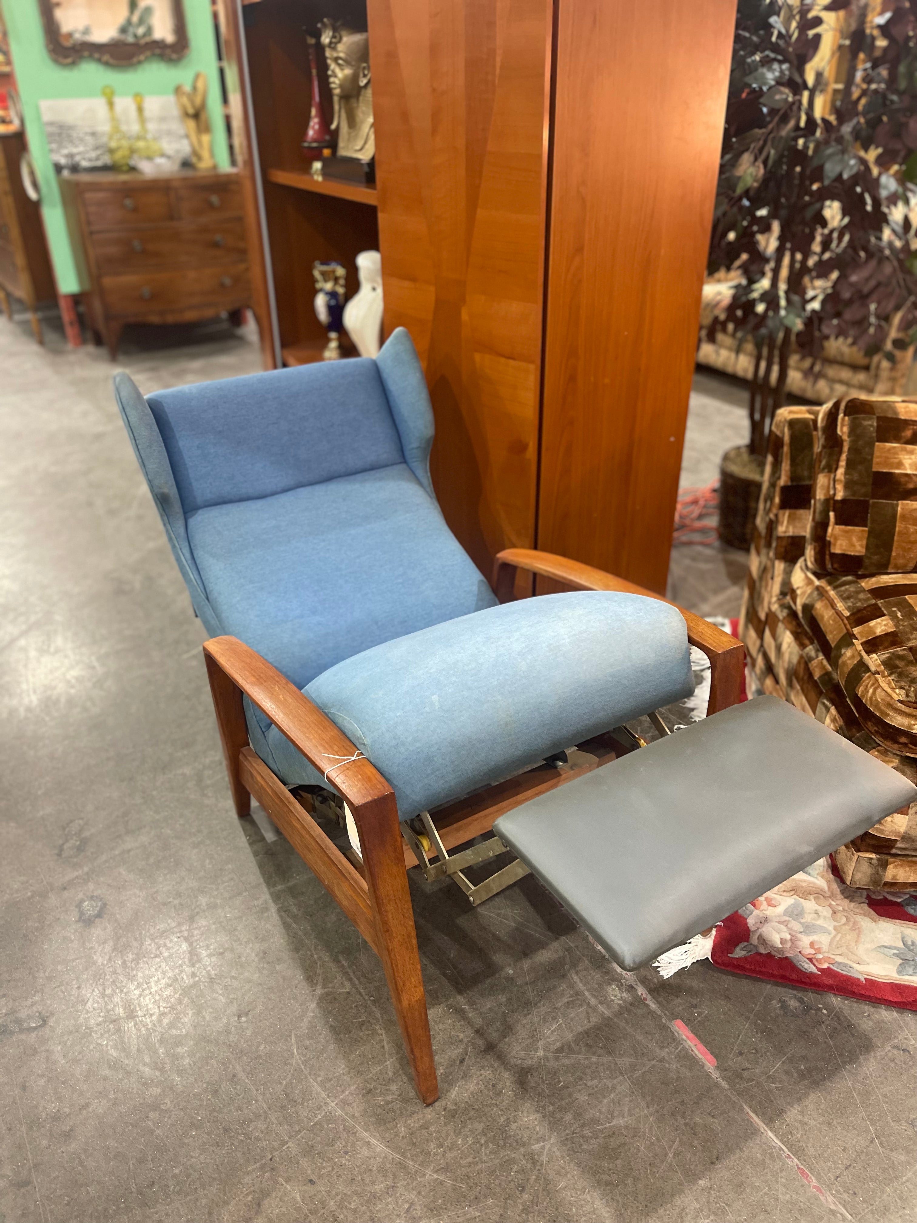 Mid century, modern reclining, teak lounge chair