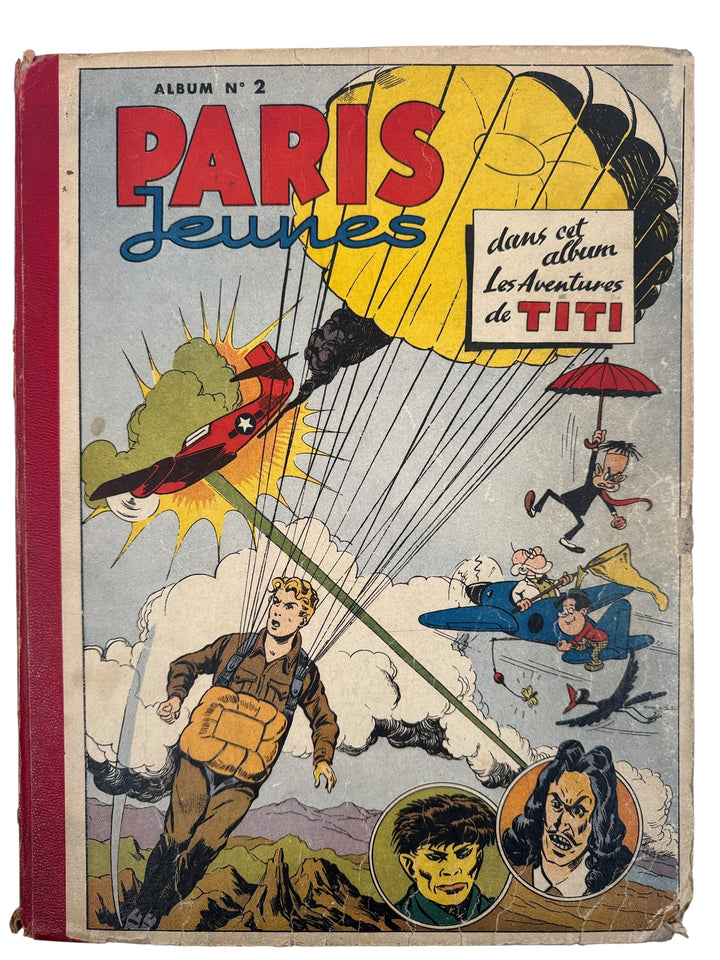 Vintage book cover of 'Les Aventures de Titi' with colorful illustration and text.