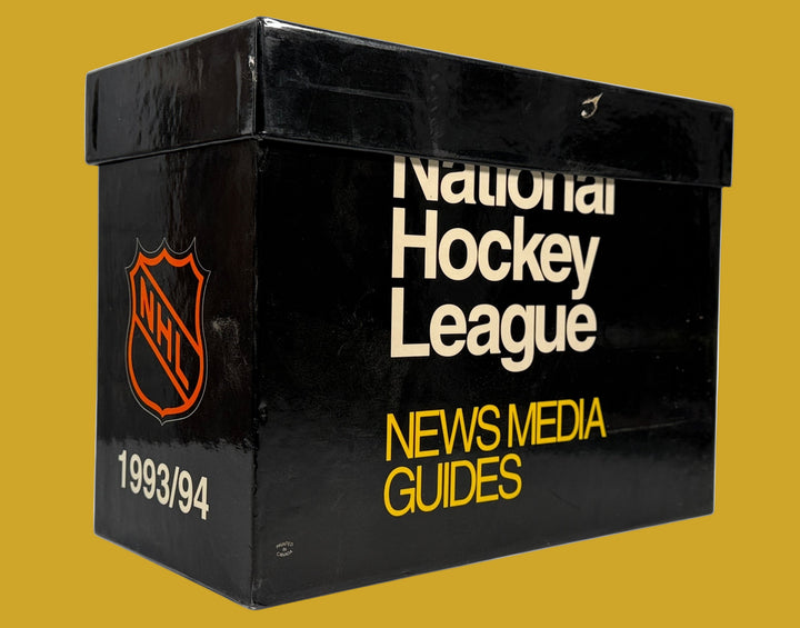 Black box with NHL logo and text 'National Hockey League News Media Guides 1993/94' on a white background