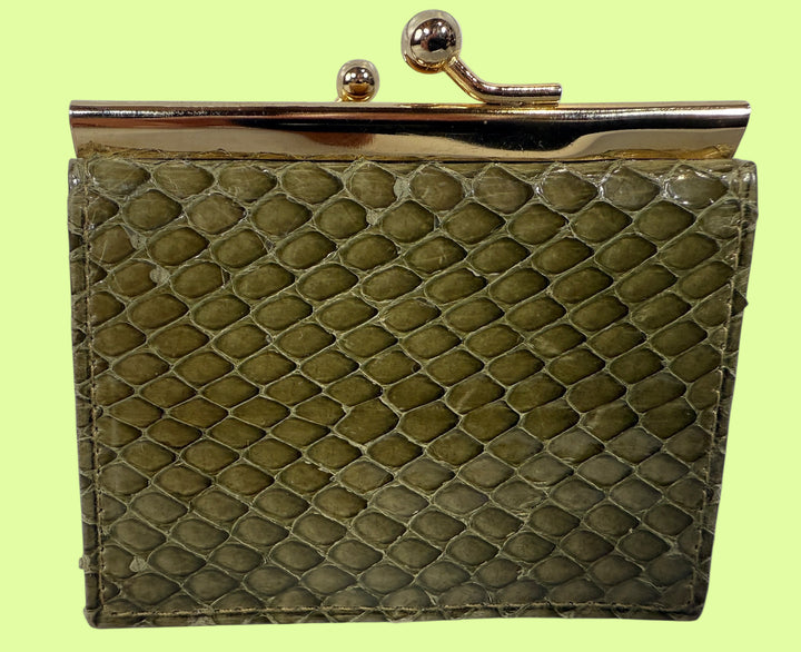 Hot Renfrew, Green textured clutch with gold clasp on a white background