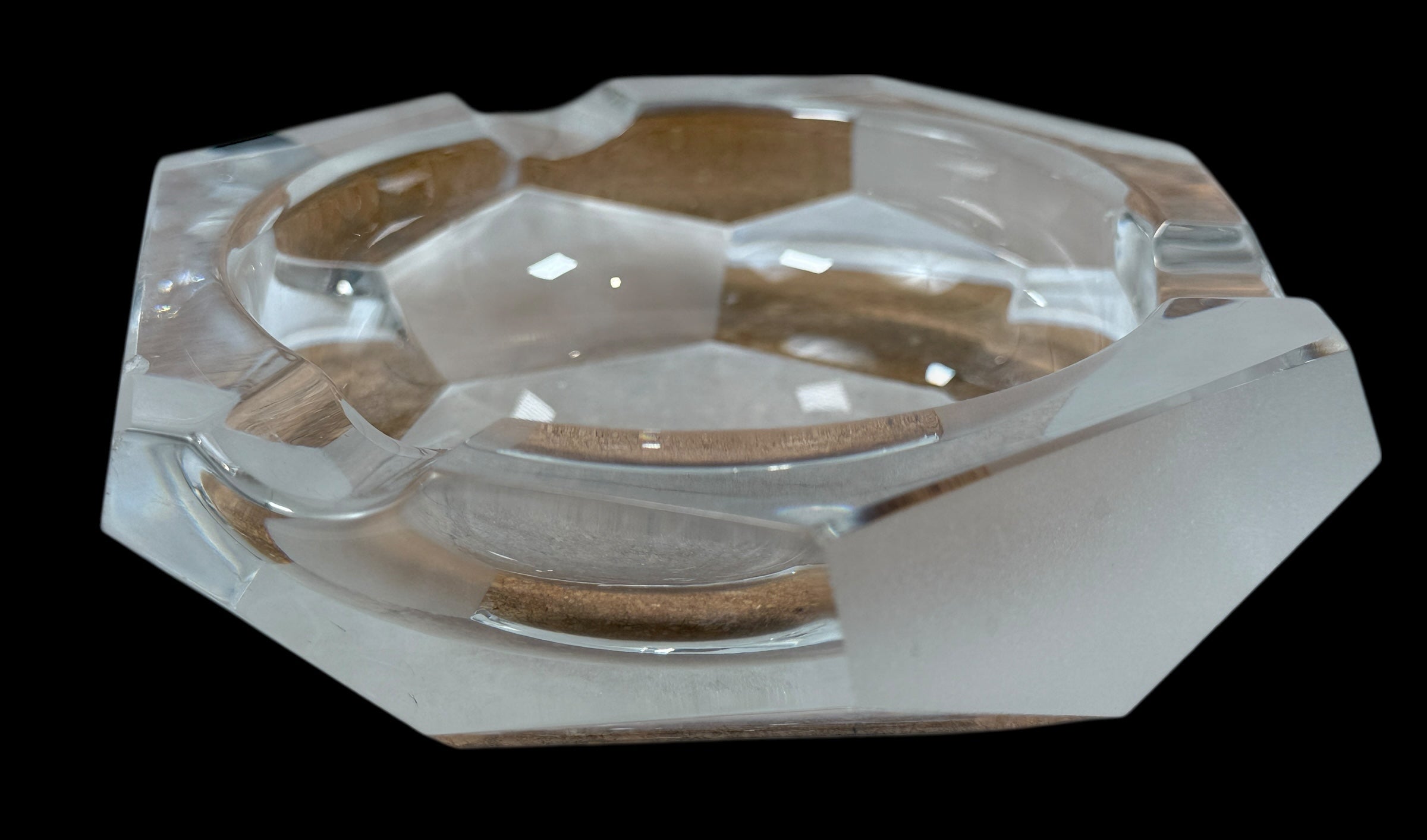 Vintage Faceted Crystal Ashtray – Octagonal Clear & Frosted Design