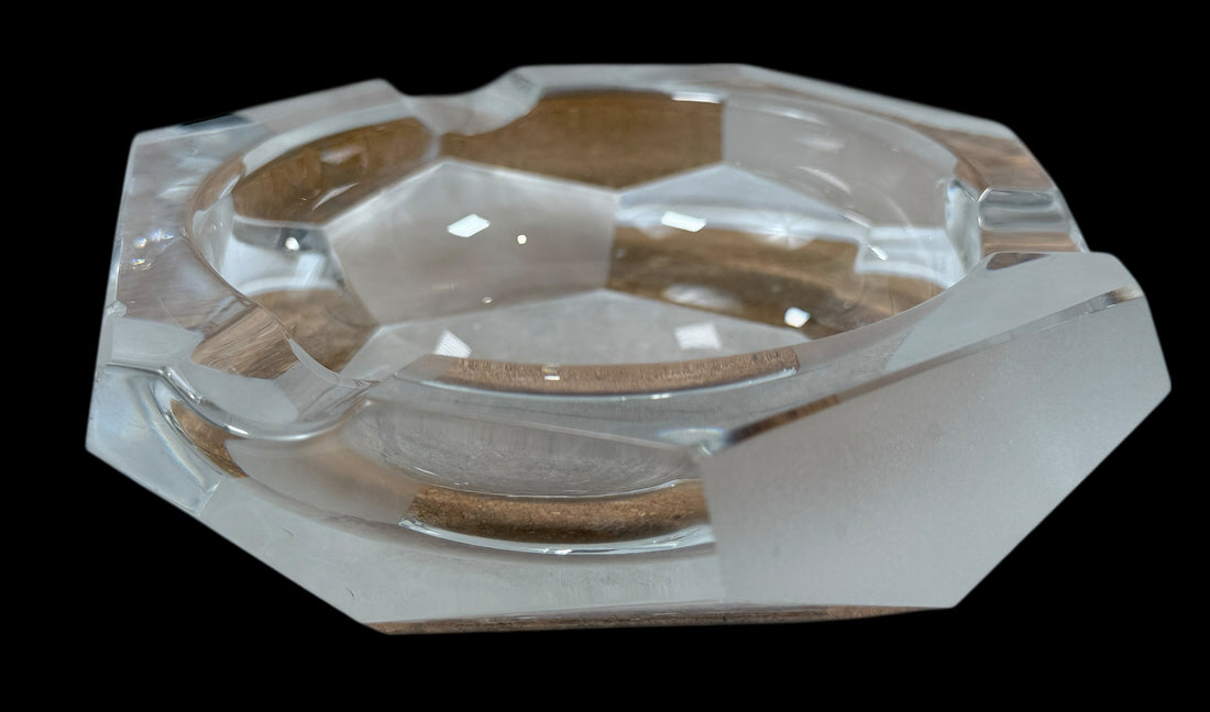 Vintage Faceted Crystal Ashtray – Octagonal Clear & Frosted Design