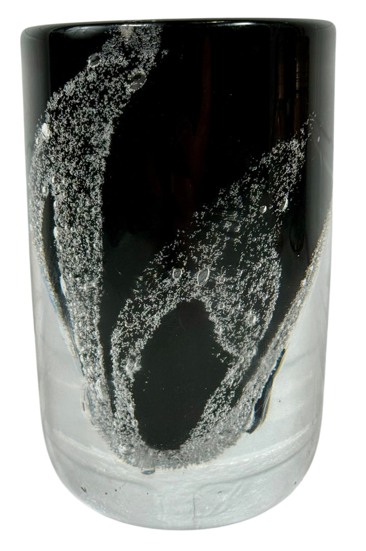 Kosta- Sweden, Vase Black and clear glass  with textured surface
