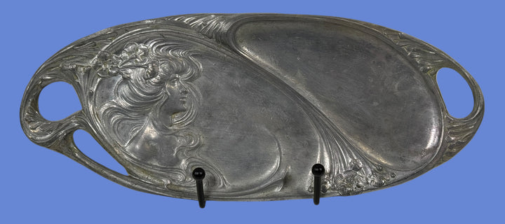 French Art Nouveau Vanity Tray “Lady with Lilies” – Fabrication Française Paris, c.1900