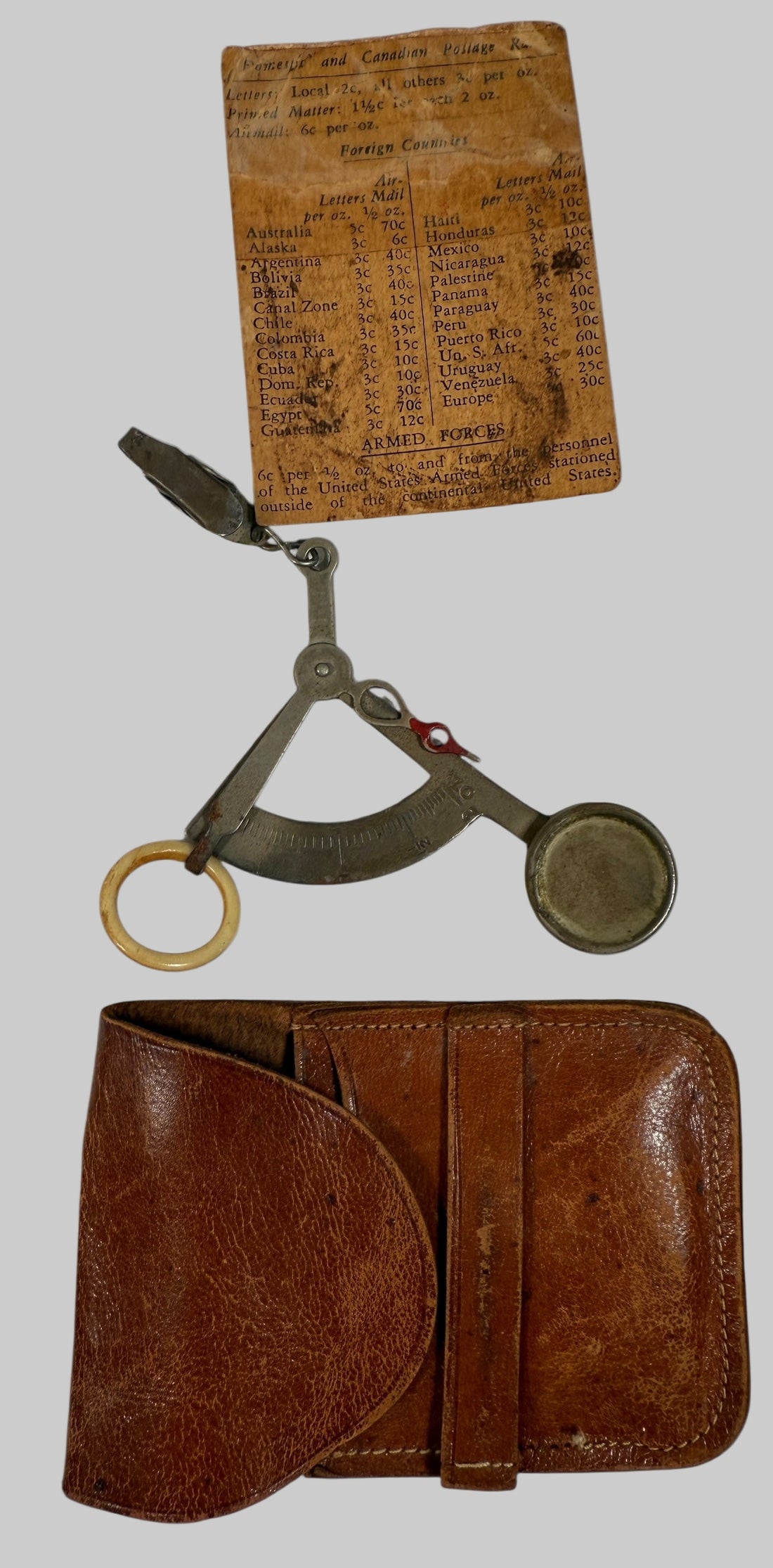 WWII-Era U.S. Postal Rate Card & Handheld Letter Scale – Metal with Original Chart