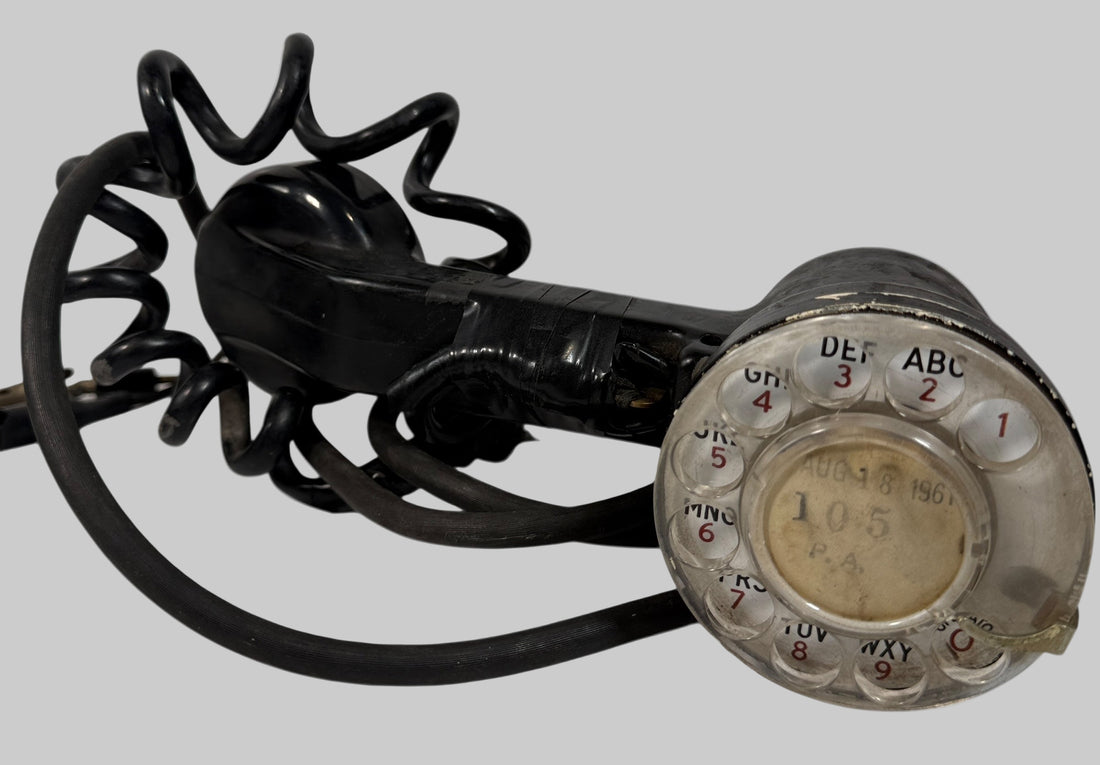 Vintage 1961 Western Electric 1013A lineman’s test phone handset – black Bakelite rotary dial Bell System tool, USA telecom collectible, retro industrial décor.