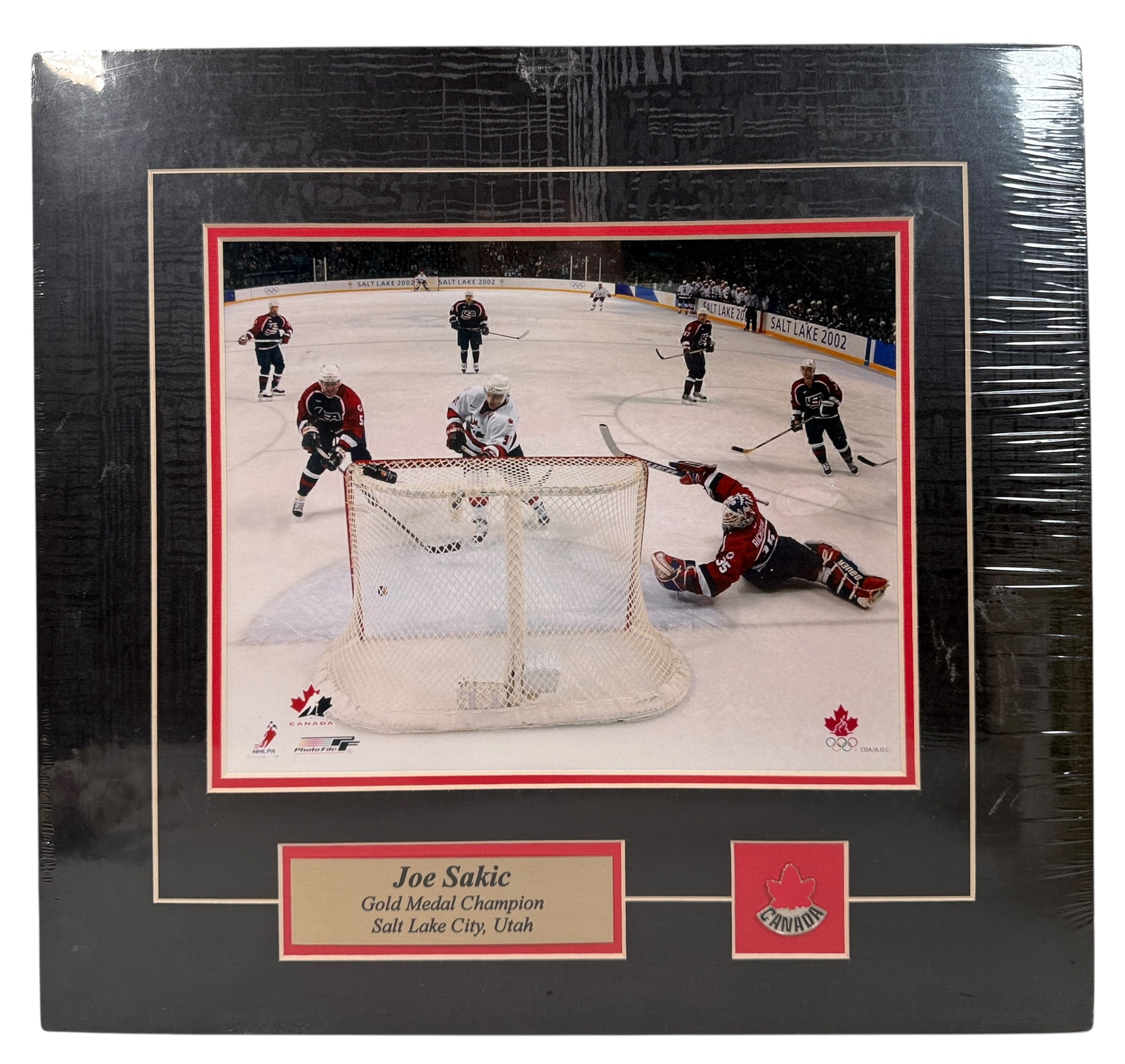 Sealed Joe Sakic Team Canada 2002 Olympic Gold framed PhotoFile print – licensed NHLPA memorabilia, Salt Lake City commemorative edition.