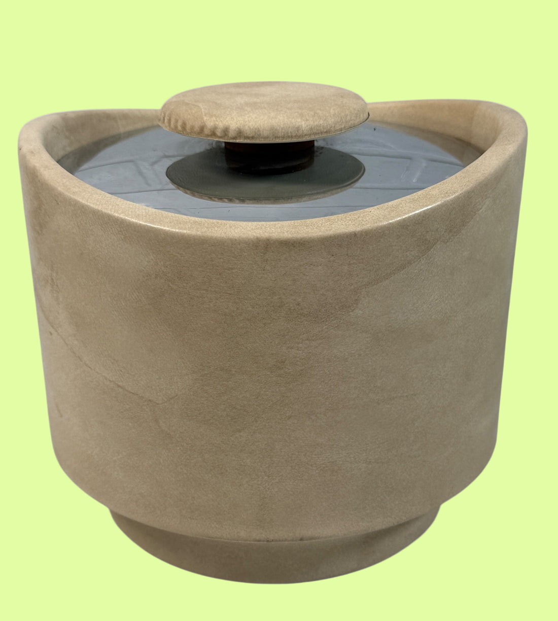 Vintage Kraftware 225 5th Ave NYC ice bucket, cream stone texture, mid-century modern barware collectible, made in USA.