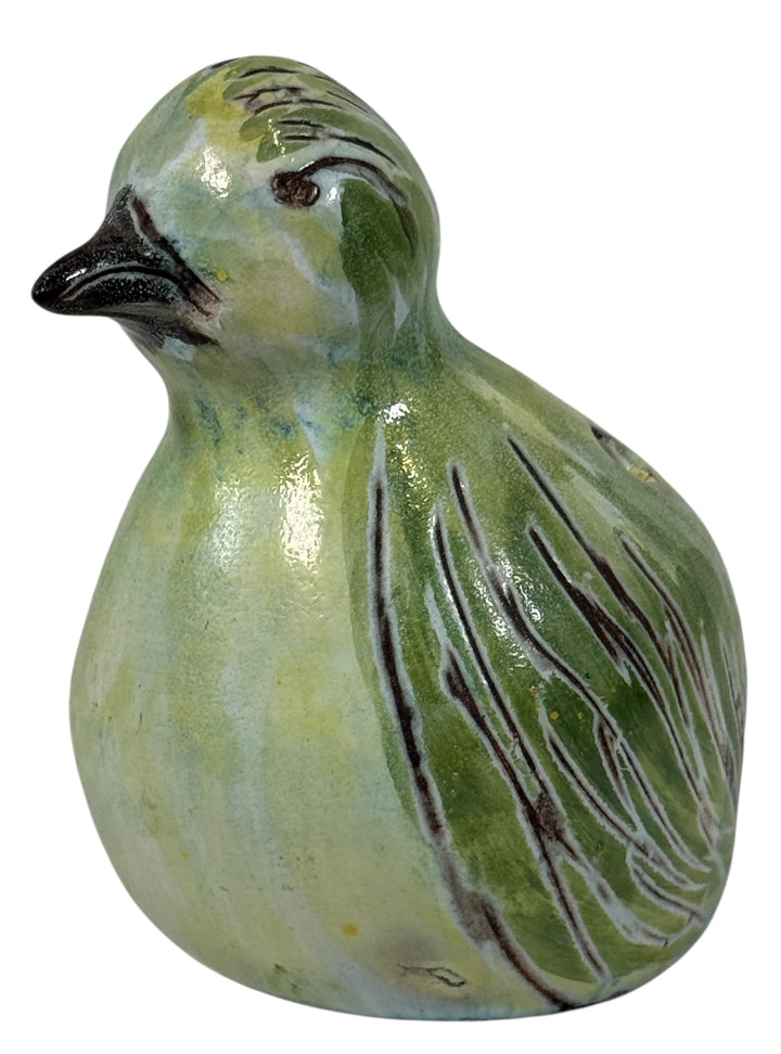 Mid-century French bird sculpture by Camos Vallauris, signed 5″ green ceramic art piece, 1960s Vallauris pottery collectible from France.