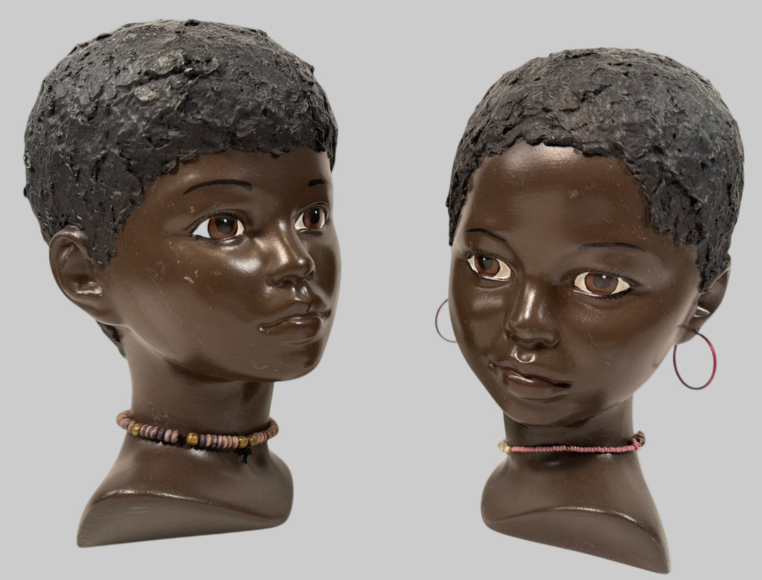 Handmade 1987 C.L.S. ceramic boy &amp; girl figurine pair, minimalist folk-art stoneware, vintage Canadian studio pottery, matte glaze, signed &amp; dated.