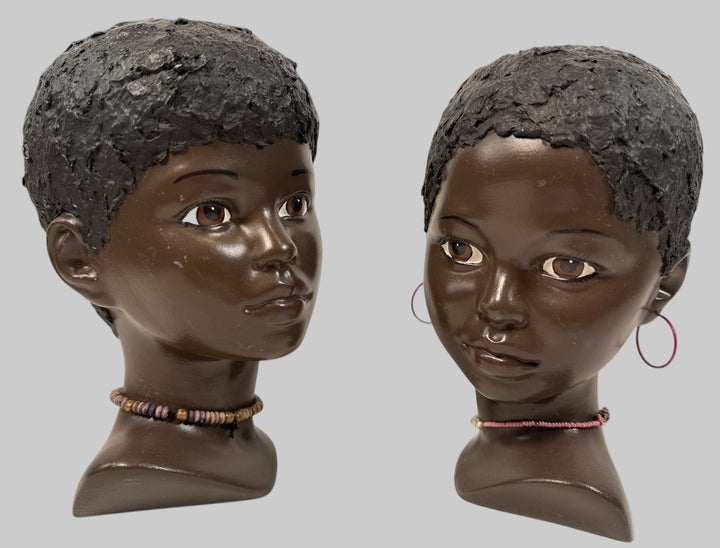 Handmade 1987 C.L.S. ceramic boy &amp; girl figurine pair, minimalist folk-art stoneware, vintage Canadian studio pottery, matte glaze, signed &amp; dated.