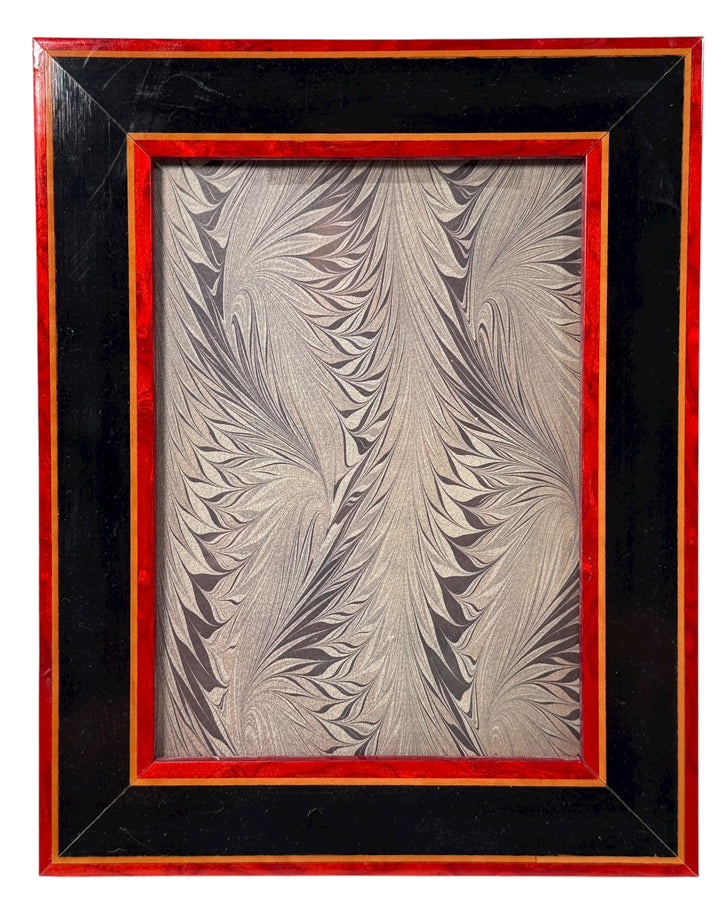 Vintage Dorvilliers Paris picture frame with red &amp; black wood inlay and gold trim. French-made mid-century décor collectible, elegant and refined.