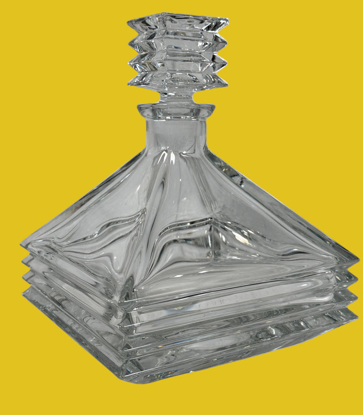 Vintage Mikasa crystal decanter, square pyramid design with stopper, 11¾ in, heavy lead crystal elegance for bar or display.