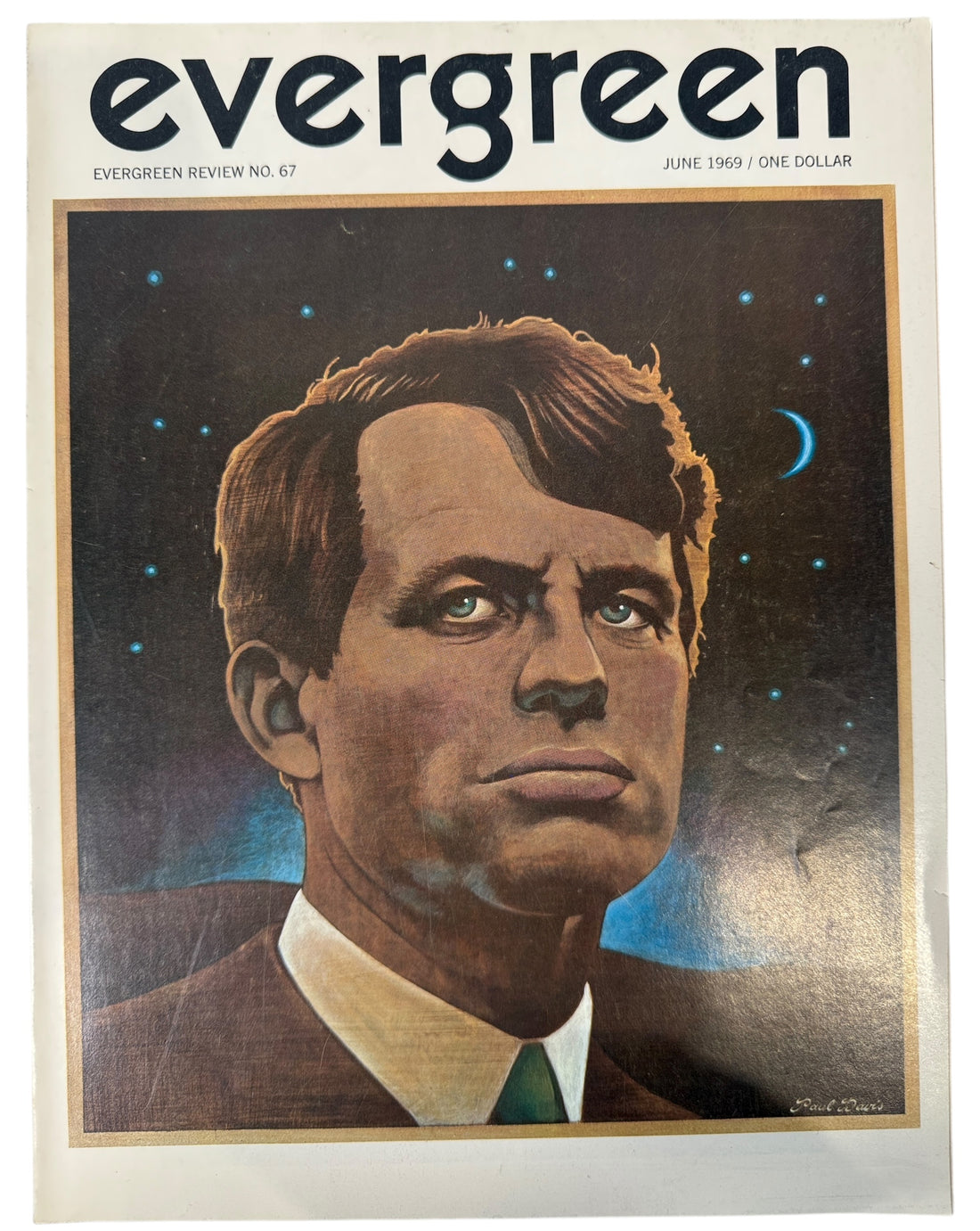 1969 Evergreen Review magazine featuring Robert F. Kennedy cover by Paul Davis. Classic counterculture issue with Burroughs, Hentoff &amp; Lahr.