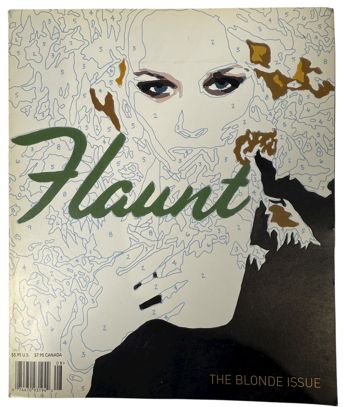 Flaunt Magazine August 2001 “The Blonde Issue” with Thora Birch. Rare early-2000s fashion and culture collectible with iconic paint-by-numbers cover.