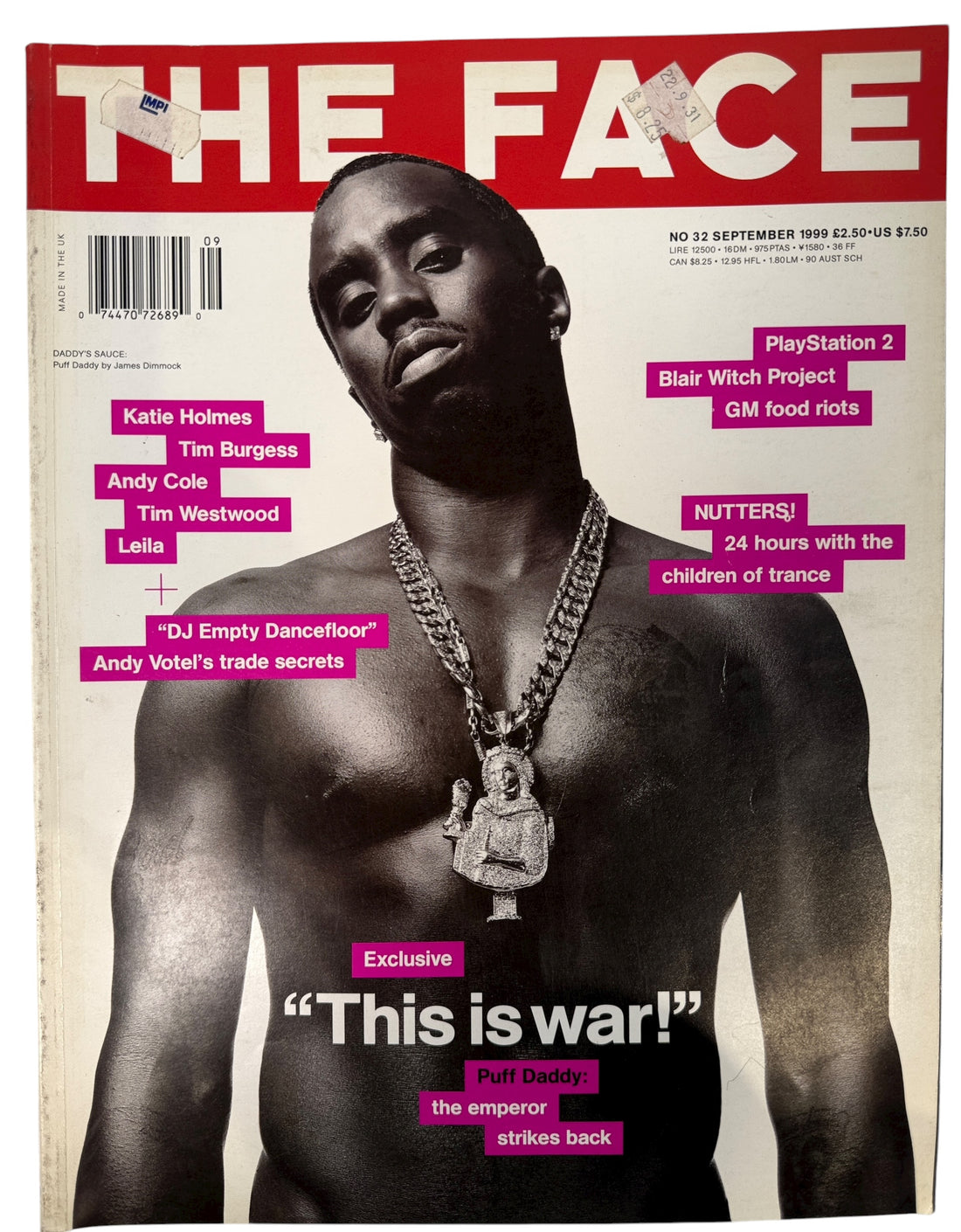 The Face Sept 1999 featuring Puff Daddy “ This is War! ” photo by James Dimmock — an iconic 90s hip-hop and fashion issue in great vintage condition.