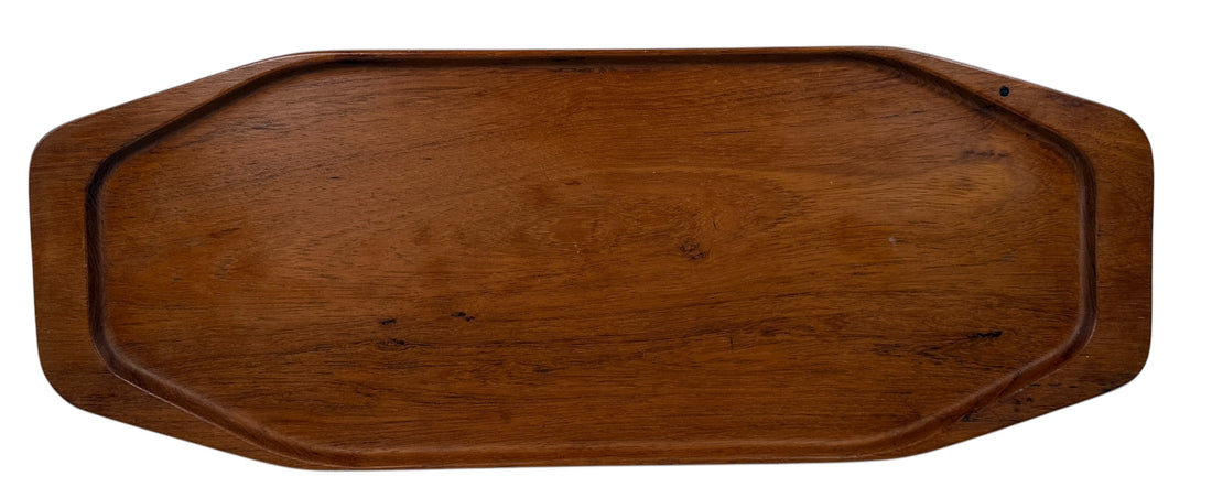 Mid-century Digsmed Danish teak serving tray, 22.5”, marked Denmark. Classic Scandinavian modern design for charcuterie or bar service.