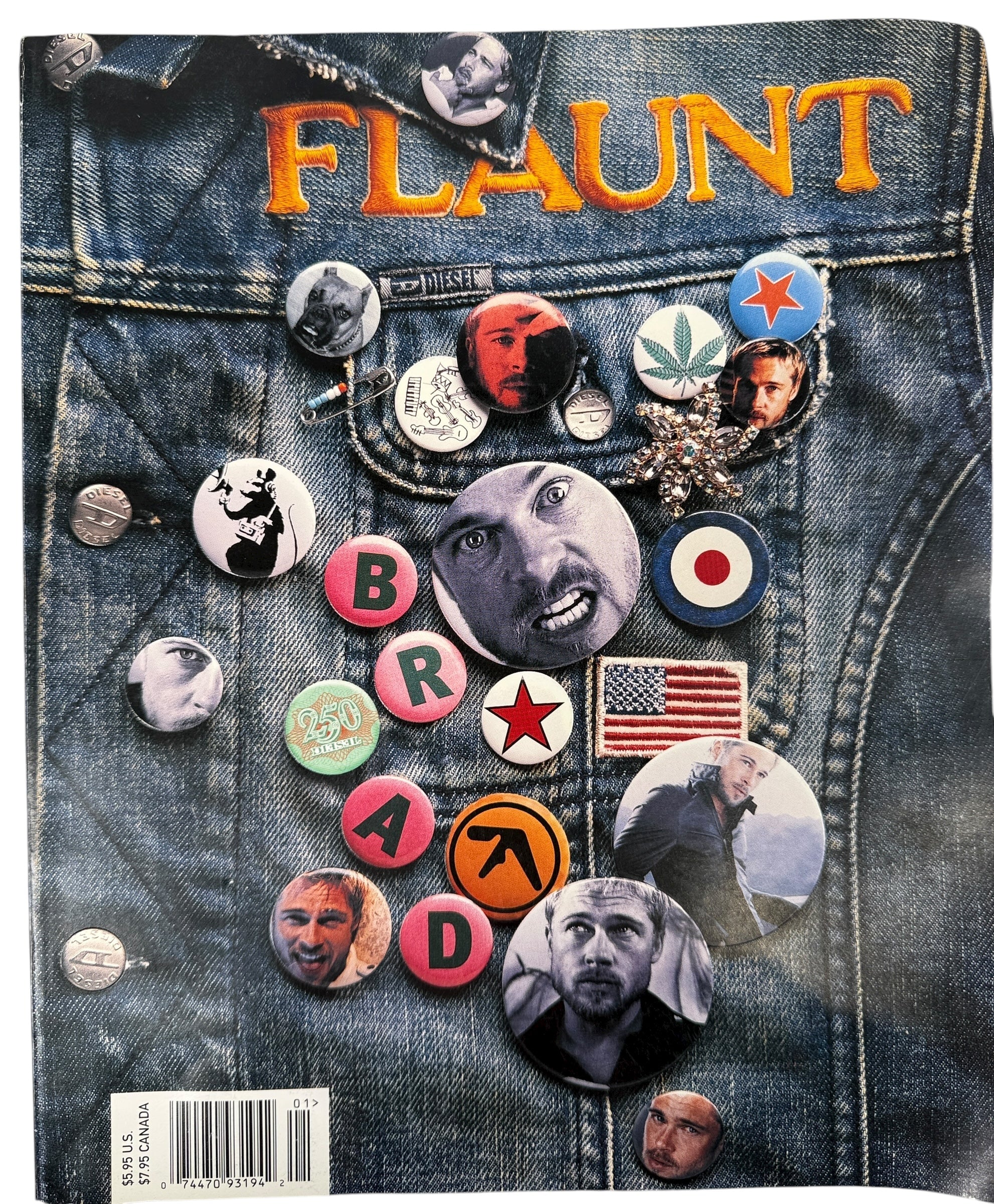 Rare Flaunt Magazine Dec/Jan 2002 #30 featuring Brad Pitt “Button Up” cover, complete issue with original ads, excellent condition collectible copy.