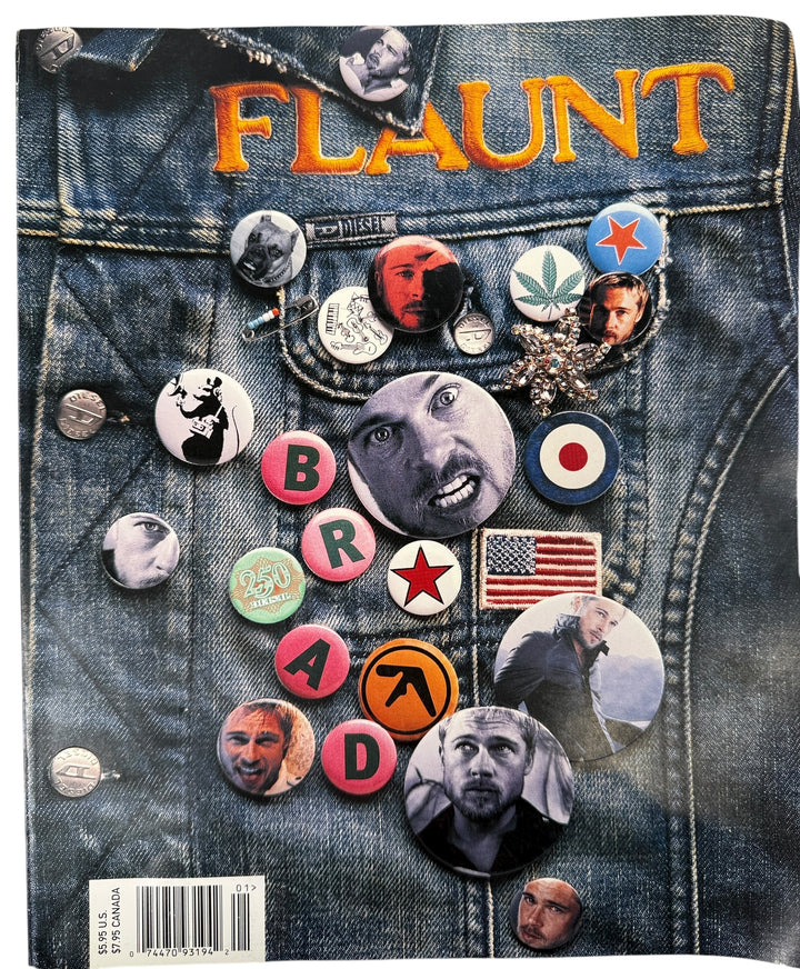 Rare Flaunt Magazine Dec/Jan 2002 #30 featuring Brad Pitt “Button Up” cover, complete issue with original ads, excellent condition collectible copy.