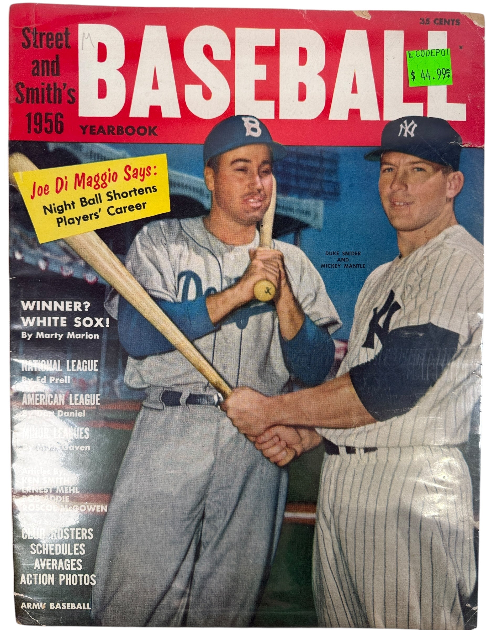 1956 Street &amp; Smith Baseball Yearbook with Duke Snider and Mickey Mantle cover, rosters, stats, and vintage MLB features. Classic 1950s baseball collectible.