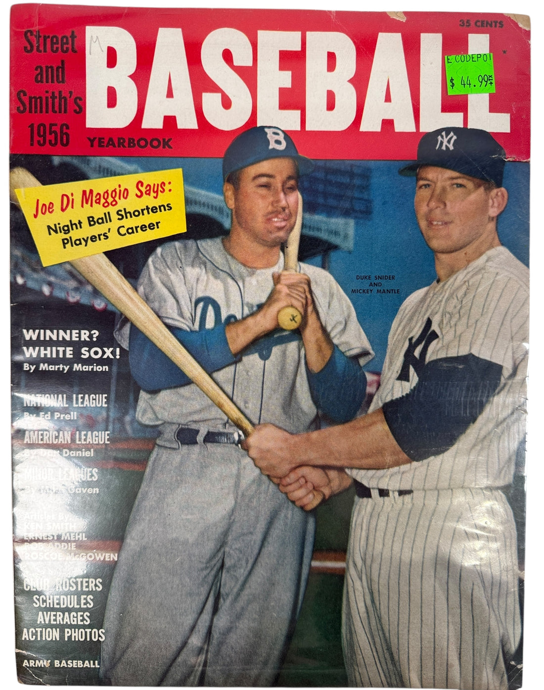 1956 Street &amp; Smith Baseball Yearbook with Duke Snider and Mickey Mantle cover, rosters, stats, and vintage MLB features. Classic 1950s baseball collectible.