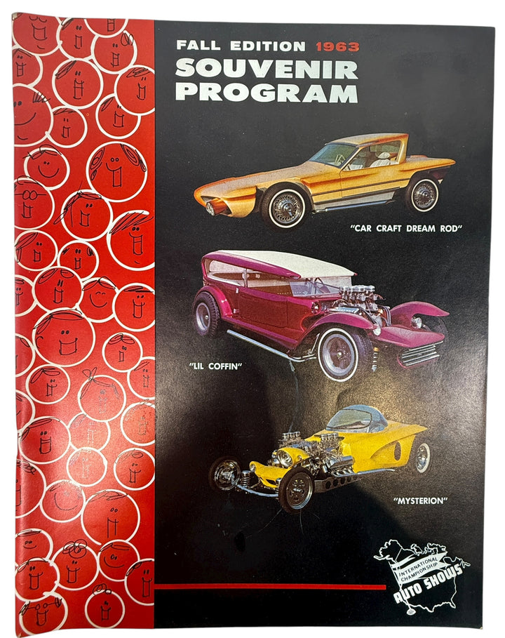1963 Auto Shows Souvenir Program featuring Dream Rod, Lil’ Coffin, and Mysterion. Clean vintage hot-rod ephemera, great for collectors and garage décor.