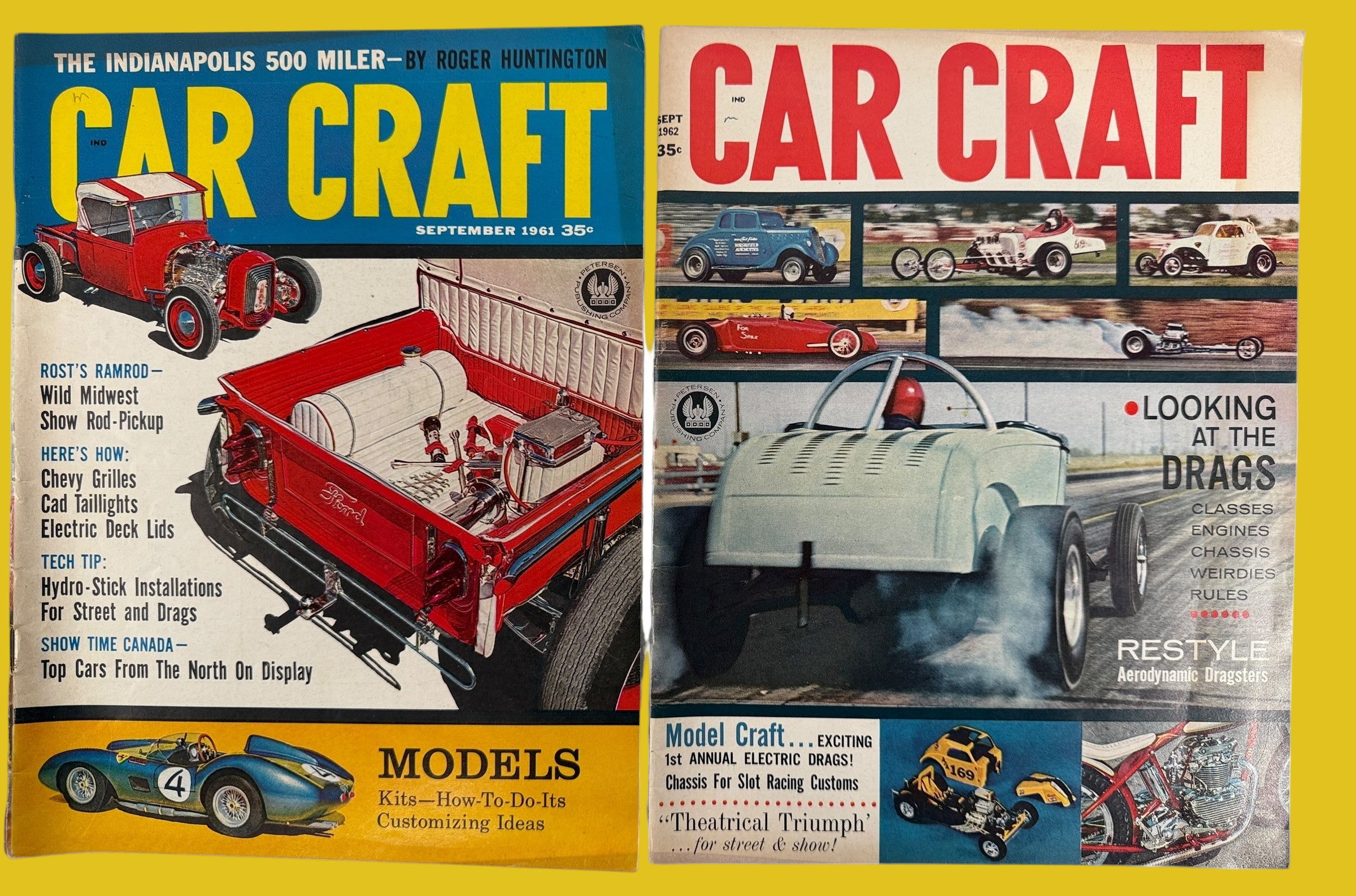 Vintage Car Craft magazine lot Sept 1961 & Sept 1962. Classic hot-rod builds, drag racing, tech tips, custom culture. Great for collectors and garage décor.