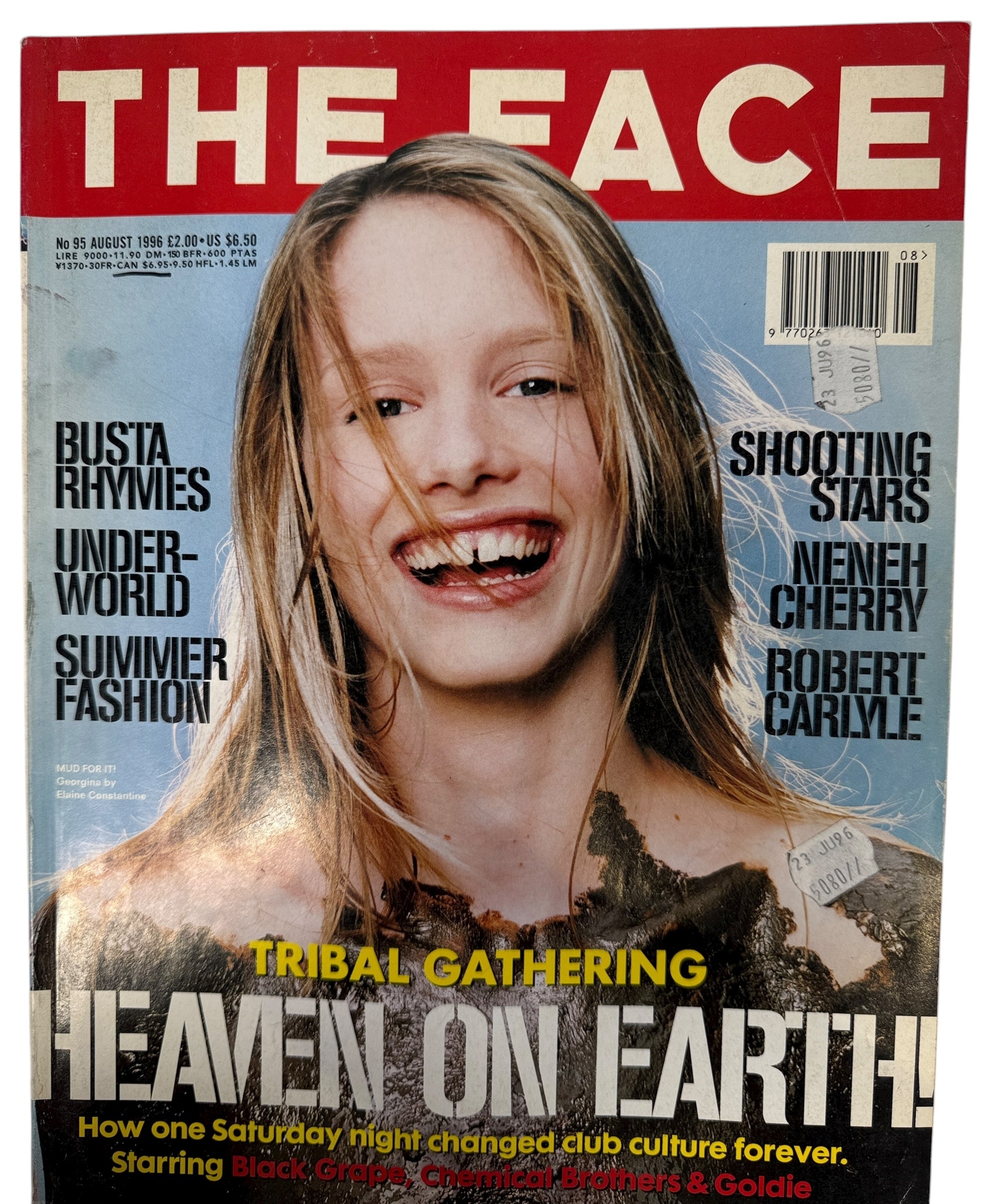 Vintage The Face Magazine August 1996 featuring Tribal Gathering, Nas, Busta Rhymes, Neneh Cherry and 90s fashion. Rare UK culture issue. Ships from Canada.