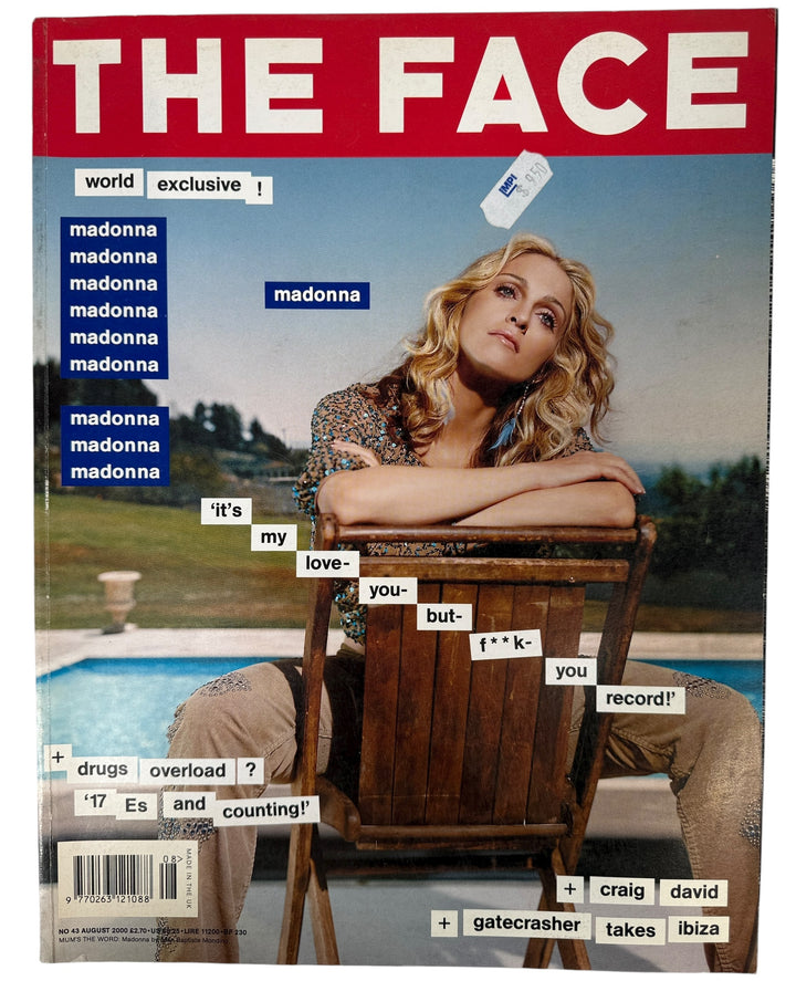 The Face August 2000 magazine featuring Madonna’s exclusive cover story. VG condition, complete issue. Iconic UK fashion/culture collectible. Ships fast.