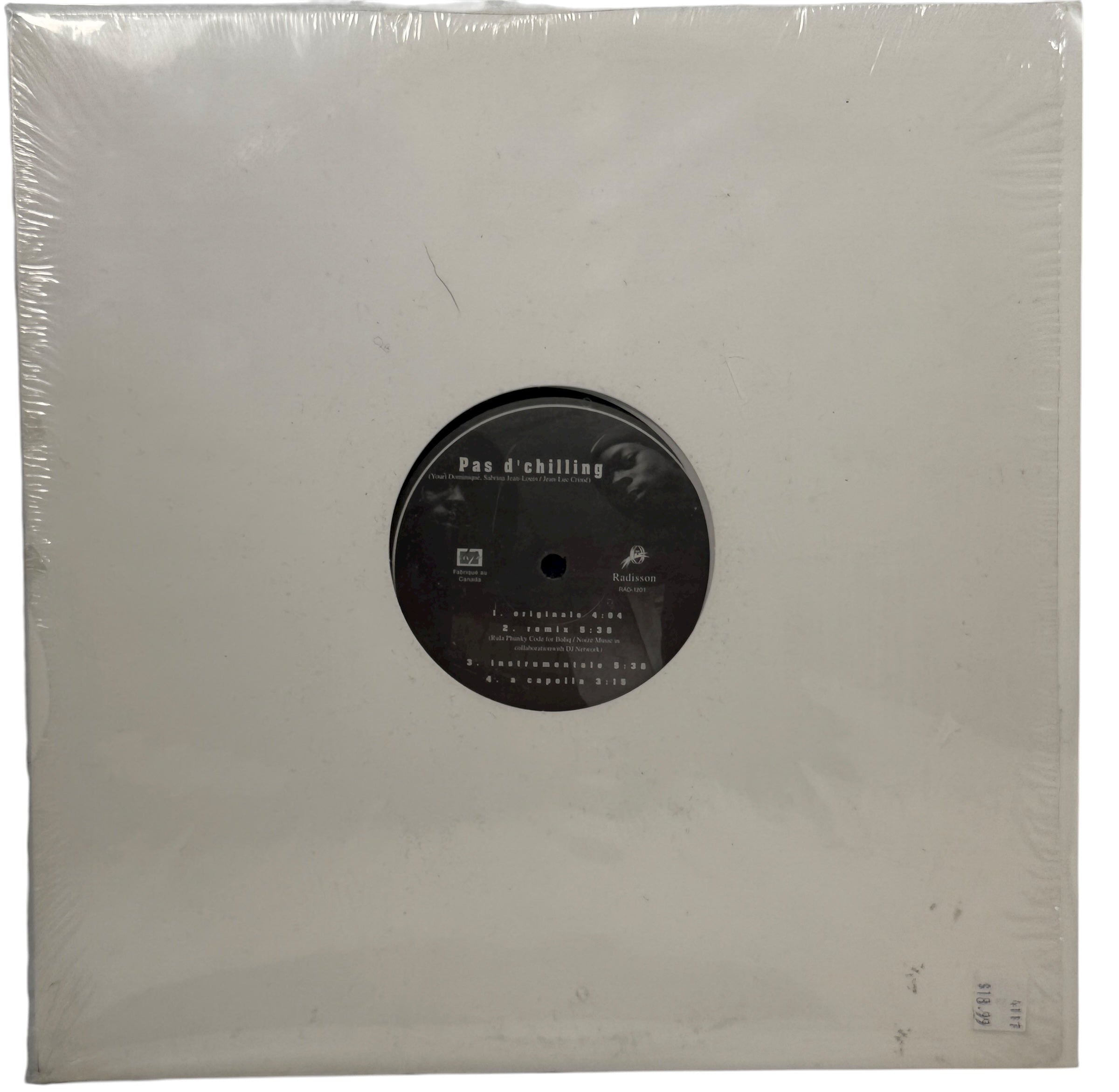 Rare Radisson Productions Pas d’chilling Move On 12” Canadian hip hop single. VG vinyl, scarce Québec indie rap release with remix and instrumental versions.