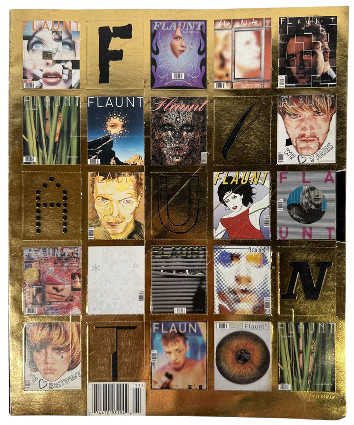 Flaunt Magazine Second Anniversary Nov 2000. Gold-foil mosaic cover, VG condition, clean pages. Rare early collector issue for fashion and design fans.