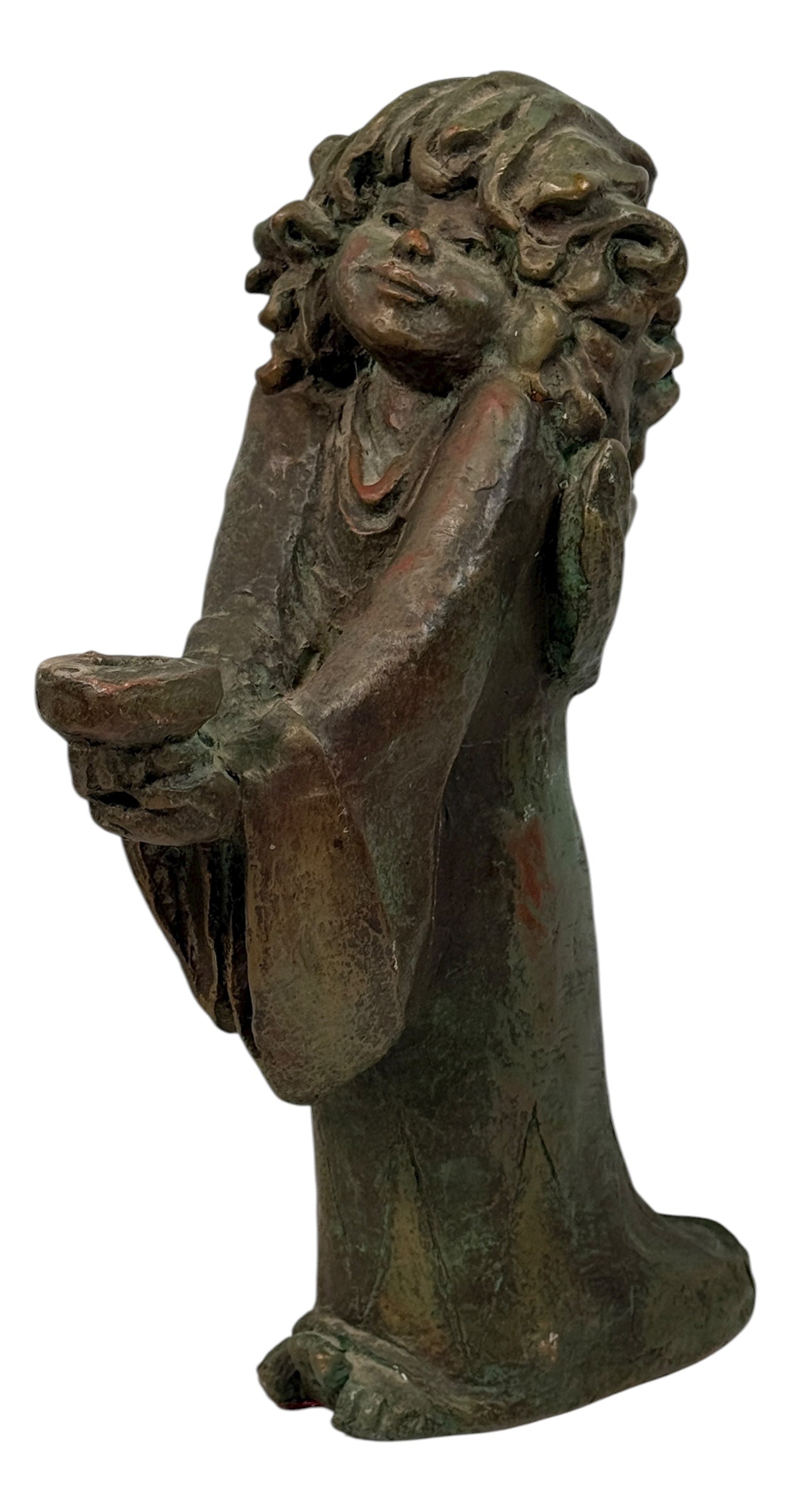 Mid-century ACHATIT Handarbeit 1780B German composite figurine with green patina. Labeled, detailed, collectible sculpture ideal for vintage decor collectors.