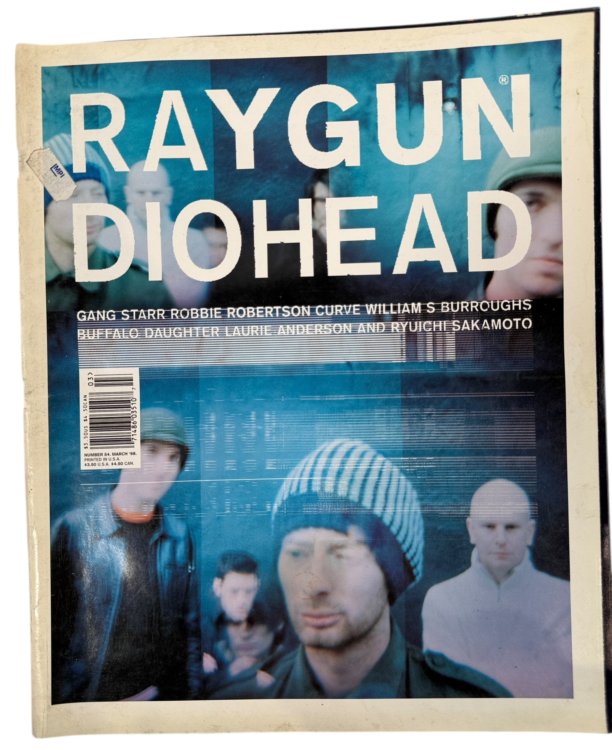 Ray Gun Magazine March 1998 Issue 54 with Radiohead cover. Iconic 1990s design and music culture collectible in good vintage condition.