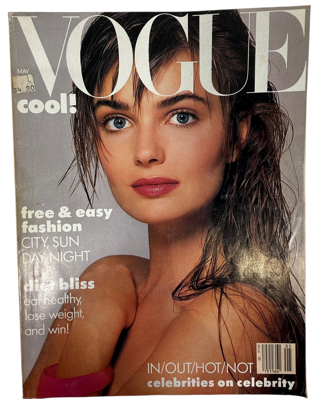 Vintage Vogue May 1986 featuring Paulina Porizkova, iconic 1980s fashion editorials, beauty photography, luxury ads, and classic Vogue style.