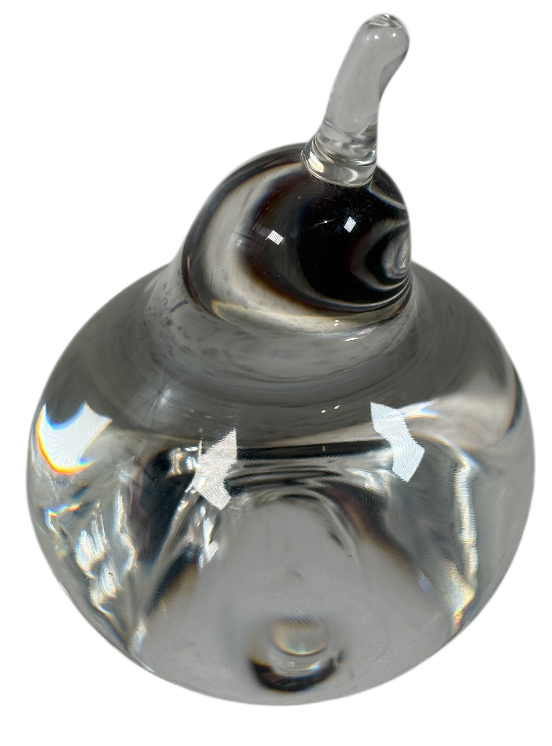 Signed Steuben crystal apple paperweight, hand-blown USA lead crystal, elegant desk decor, vintage American art glass collectible.