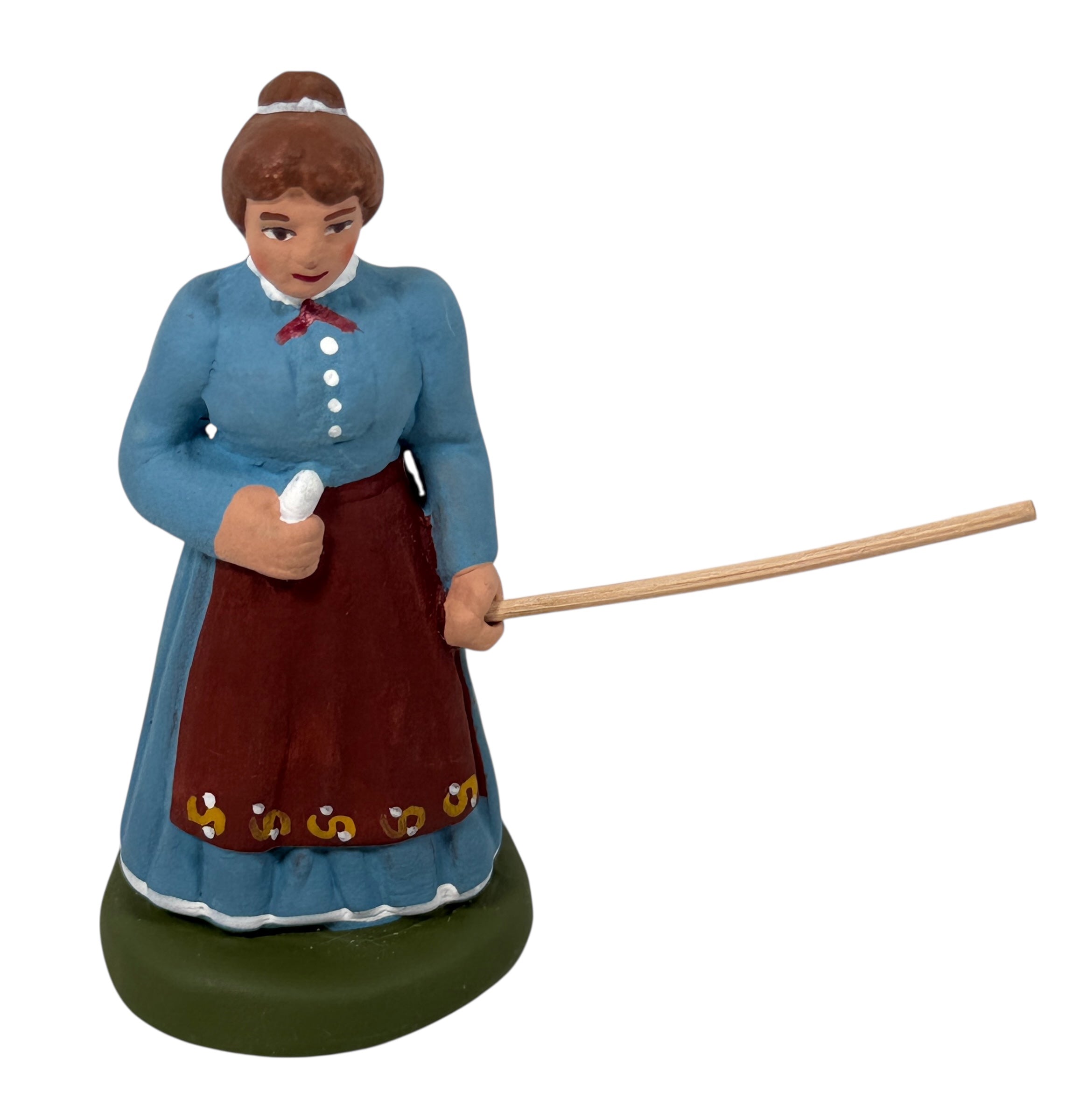 Mid-century French Aubagne pottery figurine by N. Dilandro. Handmade Provençal faience village woman, 1950s French folk art décor.