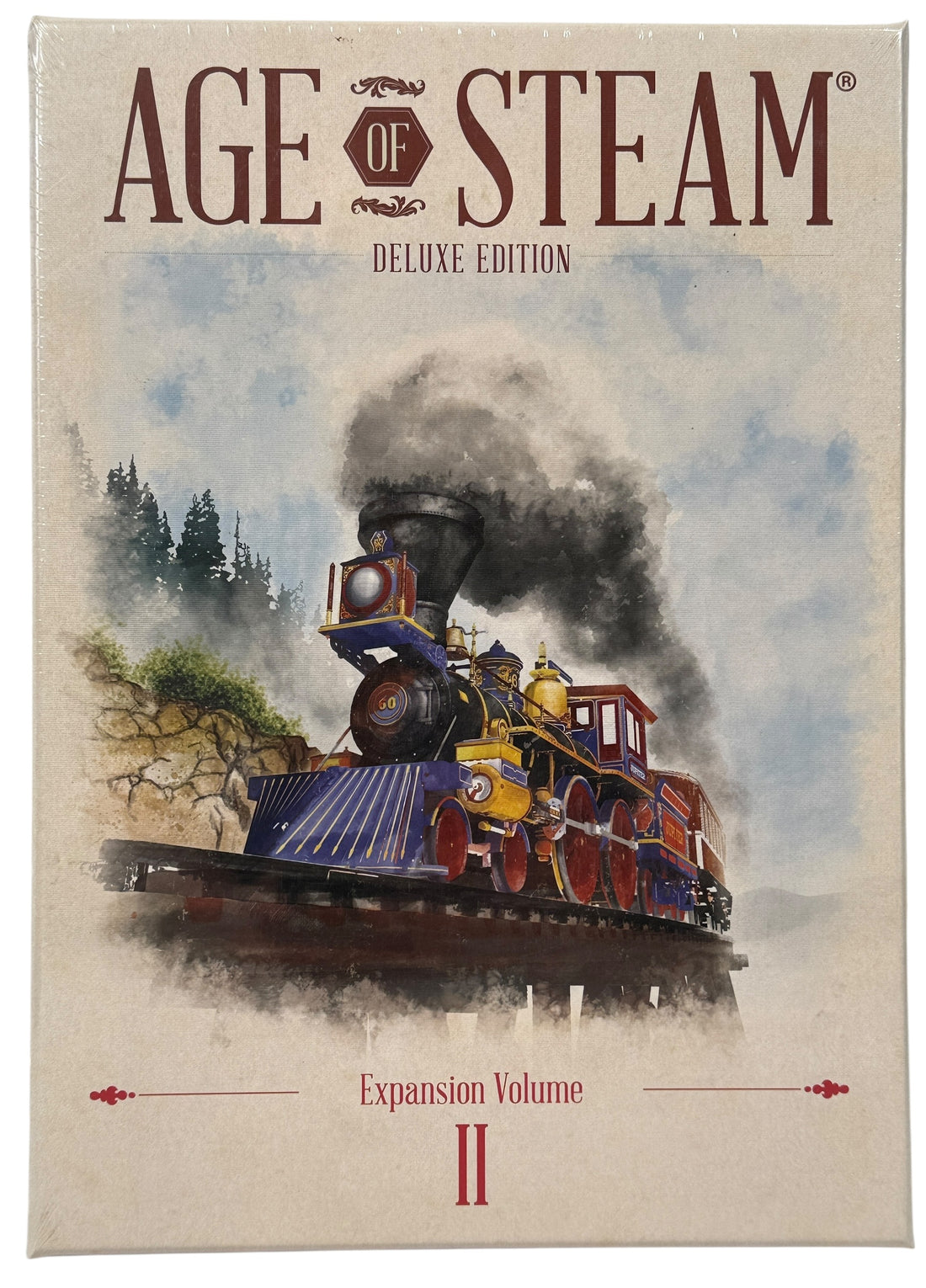 Sealed Age of Steam Deluxe Expansion Volume II with 7 maps including solo play. Essential expansion for fans of the classic railway strategy game.