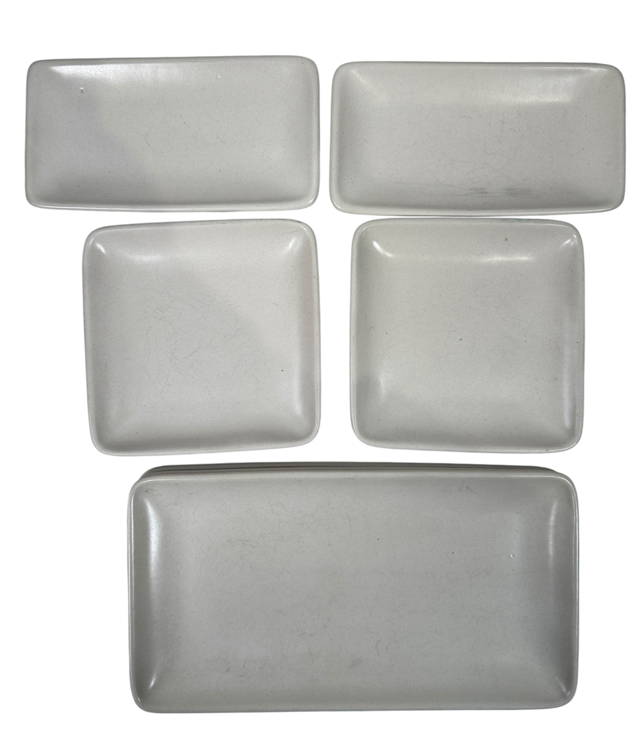 Heath Ceramics 7-piece stoneware serving set with modern matte white glaze. Restaurant-grade California design. Durable and collectible modern tableware.