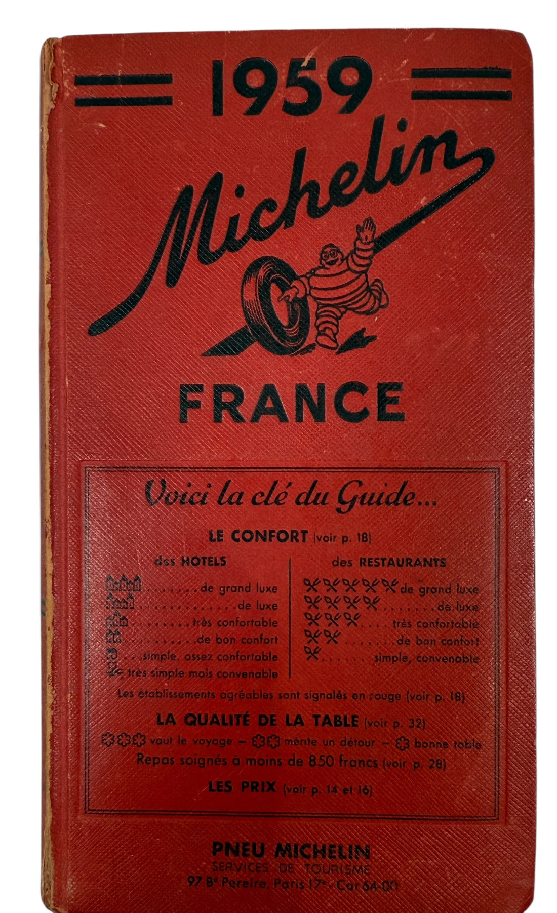 1959 Michelin Guide France red travel and restaurant book. Iconic Bibendum collectible for culinary and automotive history fans. Ships from Canada.