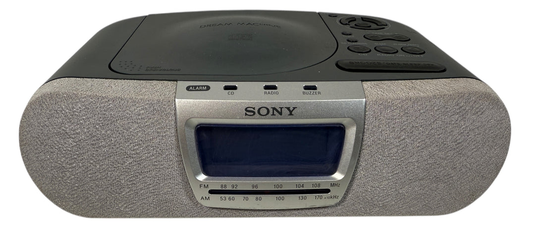 Sony Dream Machine ICF-CD830 tested CD clock radio with AM/FM, dual alarm and bright display. Reliable bedside unit in clean working condition, ships fast.