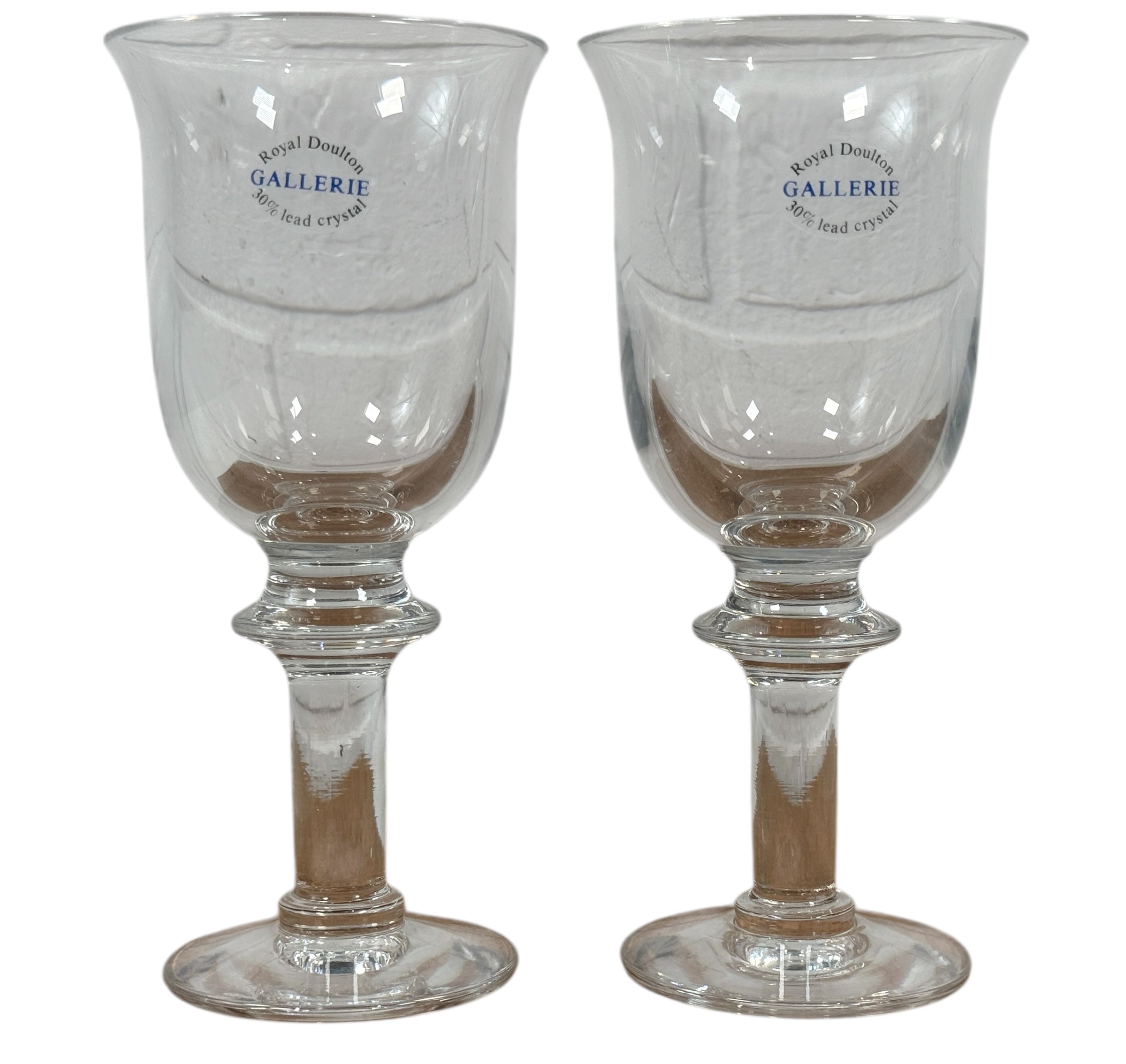 Royal Doulton Gallerie lead crystal aperitif goblets with box and brochure. 6-inch English stemware for port, sherry, vermouth. Excellent condition.