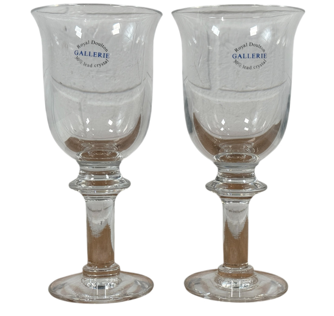 Royal Doulton Gallerie lead crystal aperitif goblets with box and brochure. 6-inch English stemware for port, sherry, vermouth. Excellent condition.
