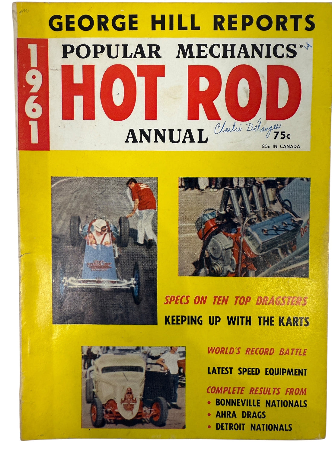 Vintage 1961 Hot Rod Annual with NHRA dragsters, Bonneville trials, karts, and engine tech. Early motorsport collectible for hot rod and racing enthusiasts.