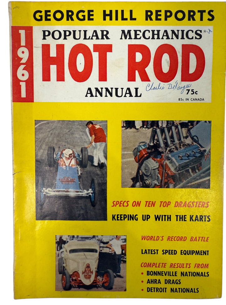 Vintage 1961 Hot Rod Annual with NHRA dragsters, Bonneville trials, karts, and engine tech. Early motorsport collectible for hot rod and racing enthusiasts.