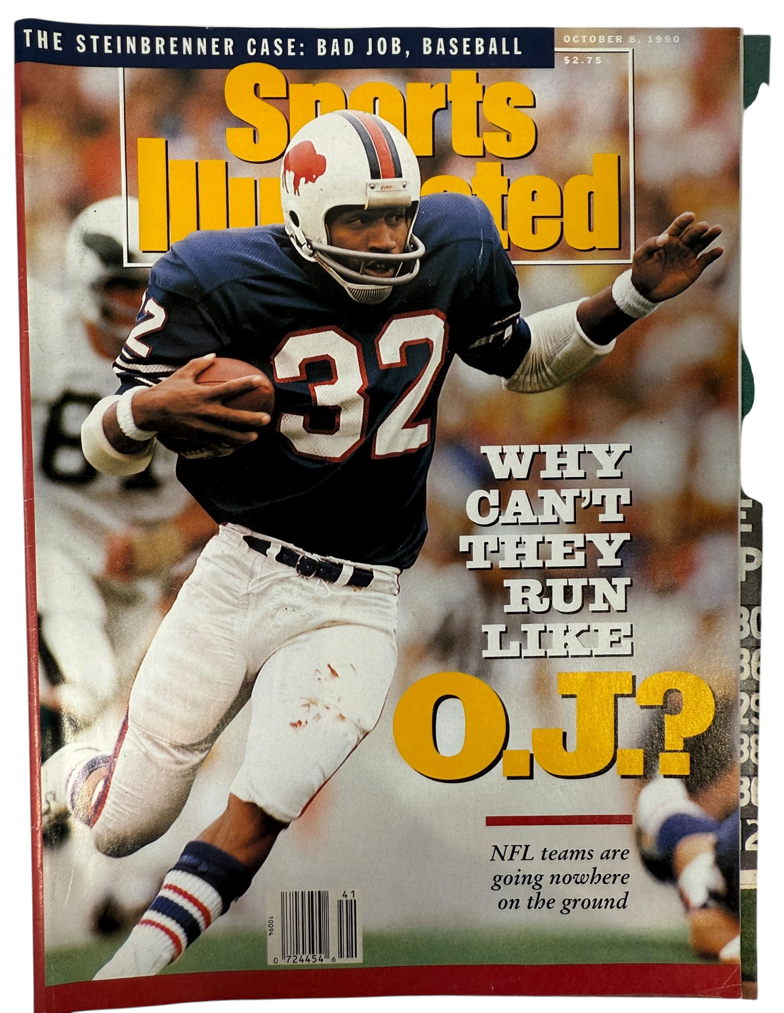 OJ Simpson Buffalo Bills cover Sports Illustrated October 1990 clean no-label collectible issue for NFL and magazine collectors.