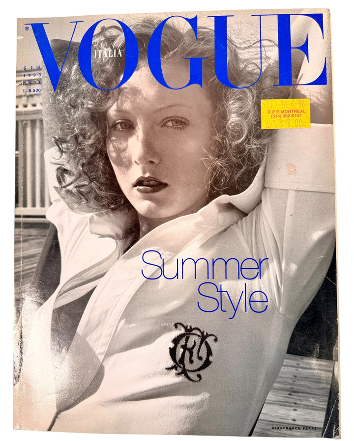 Vogue Italia June 1998 Summer Style issue with Meisel, Roversi and key 90s editorials. Collectible archive fashion magazine in VG condition. Italy. Stylish and rare.