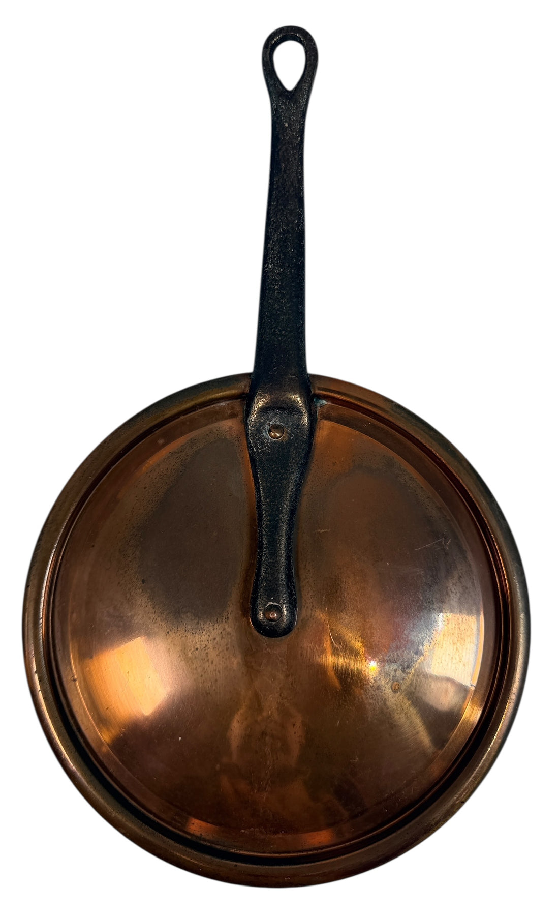 Vintage 7.75” metal saucepan replacement lid. Functional and clean with light wear. Fits mid-century and modern cookware. Sustainable kitchenware.