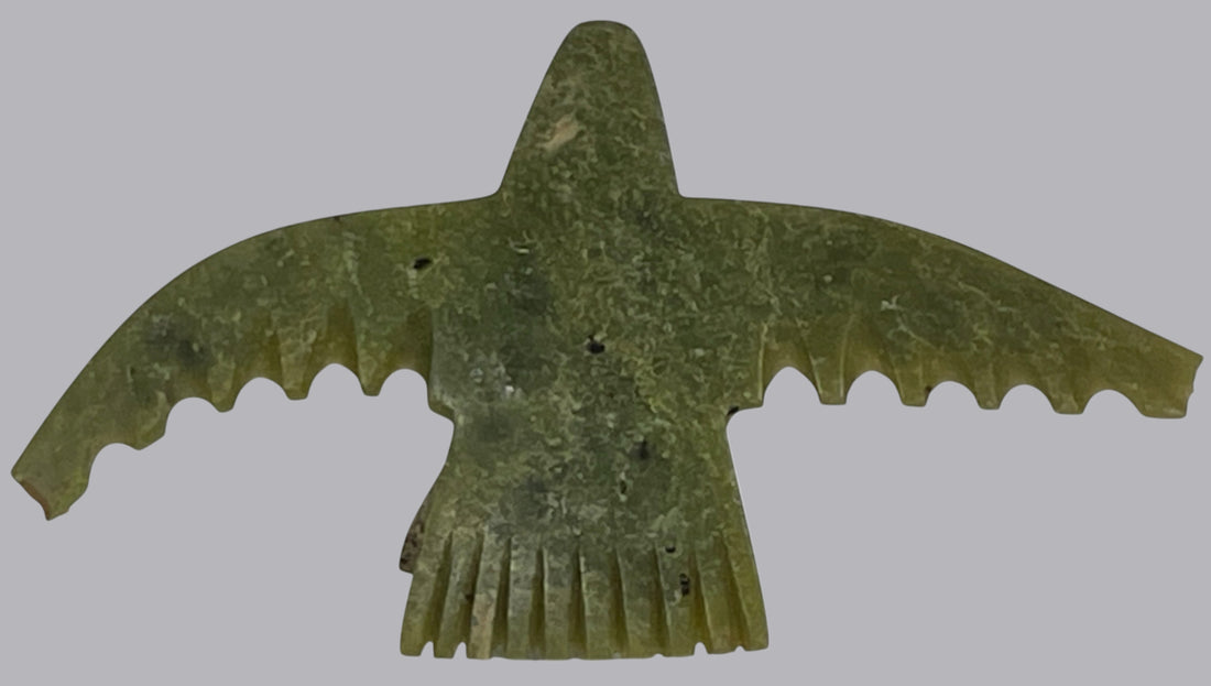 Signed Inuit Green Soapstone Bird Sculpture – Inuktitut Syllabics