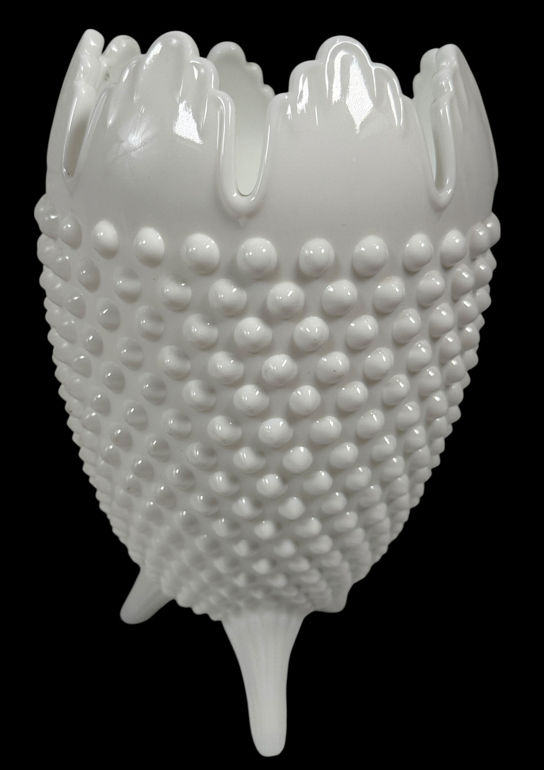Vintage Fenton Milk Glass Hobnail Vase – 3 Toed, 8.5”